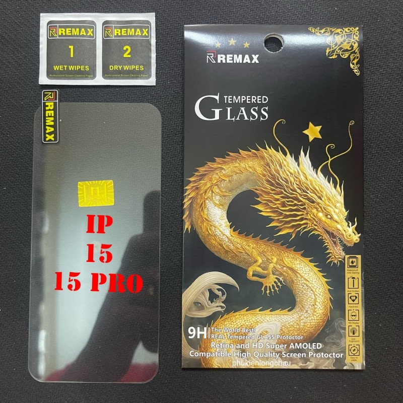 Miếng Dán Cường Lực iPhone 15 / 15 Pro / 16 Trong Suốt Đầy Màn Hình Chính Hãng Remax Con Rồng Vàng Miếng Dán Cường Lực iPhone 15 / 15 Pro / 16 Trong Suốt Đầy Màn Hình Chính Hãng Remax Con Rồng Vàng