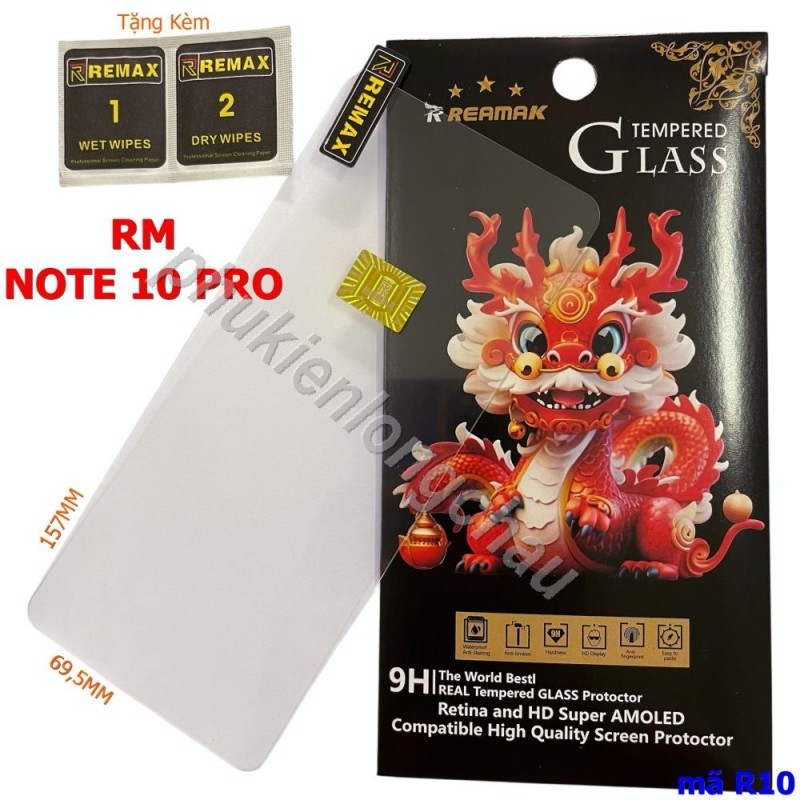 Miếng Dán Cường Lực Xiaomi Redmi Note 10 Pro Trong Suốt Mỏng Chính Hãng Remax (R10)