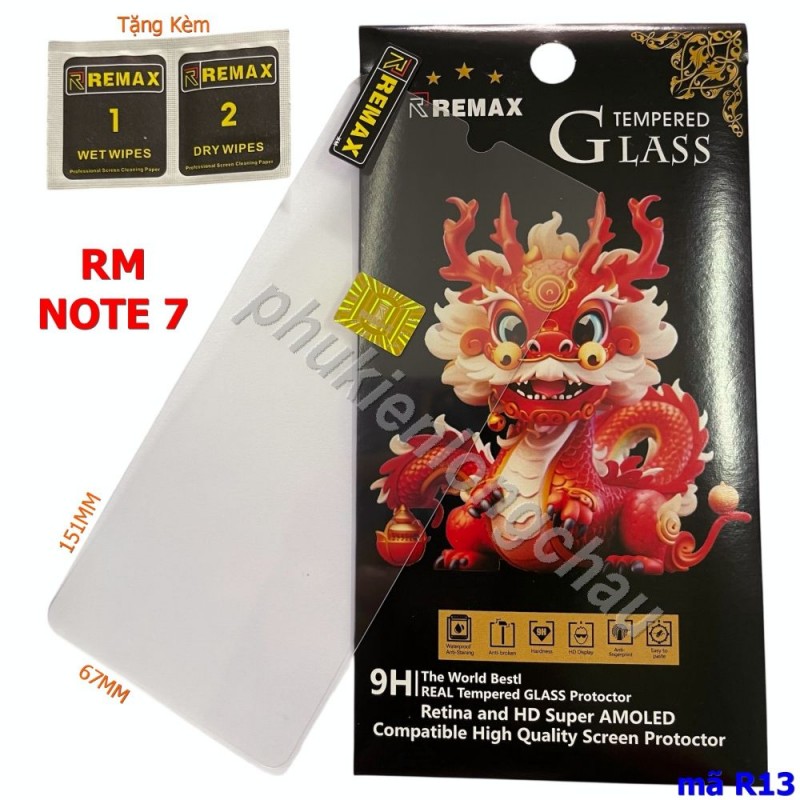 Miếng Dán Cường Lực Xiaomi Redmi Note 7 Trong Suốt Mỏng Chính Hãng Remax (R13)