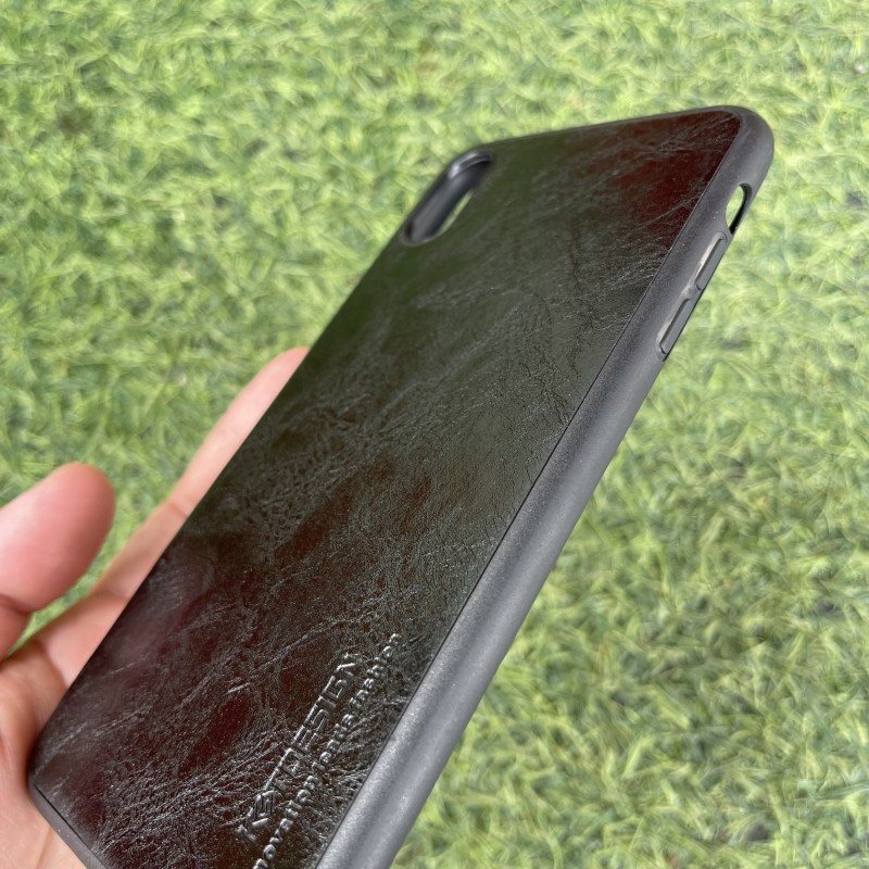 Ốp Lưng iPhone Xs Max Da Đen Trơn Bóng Cao Cấp KST Design 