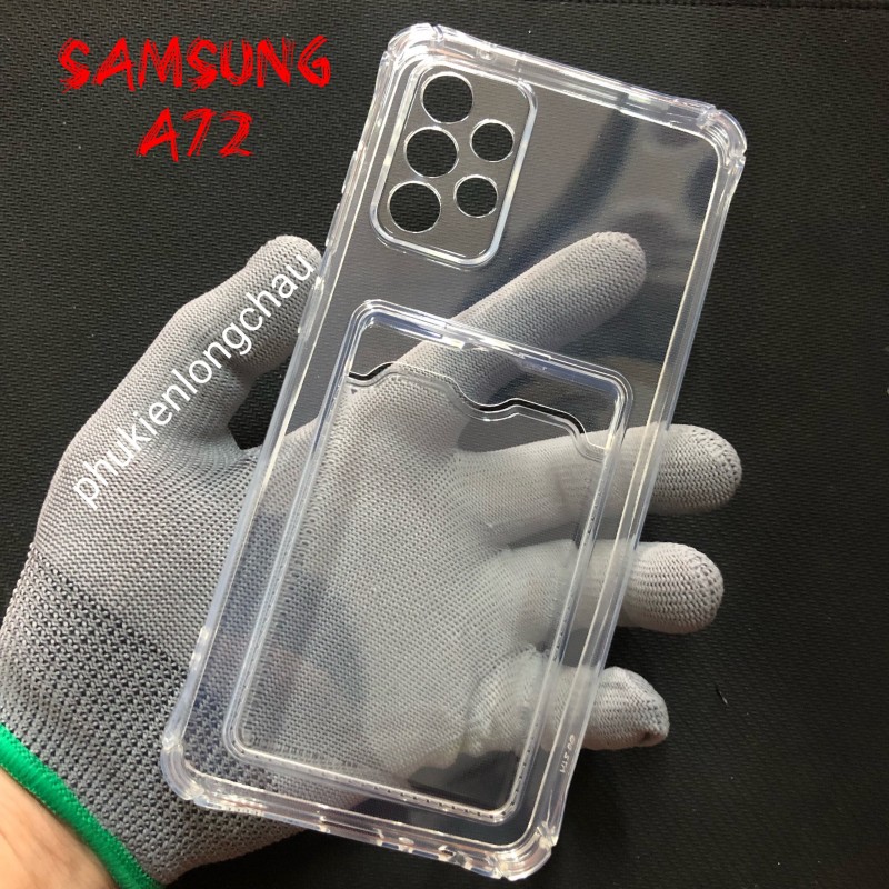 Ốp Lưng Samsung A72 Trong Chống Sốc Gù Bảo Vệ Camera Kèm Ngăn Đựng Thẻ