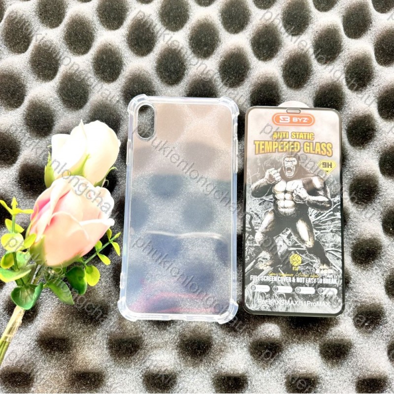 (COMBO) IPHONE XS MAX - Ốp Lưng TPU Trong Chống Sốc và Kính Cường Lực Full Màn Hình KINGKONG BYZ Chính Hãng